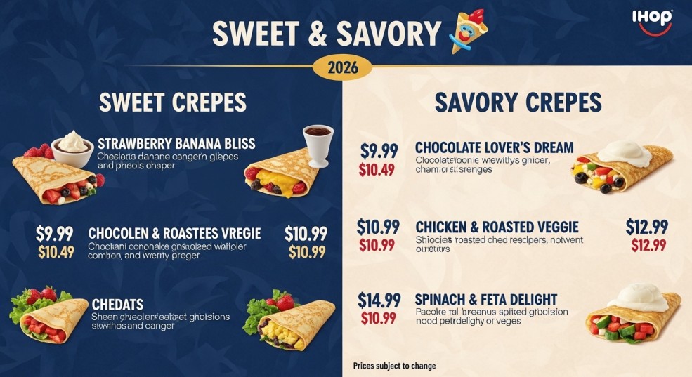 Complete IHOP Sweet & Savory Crepes Menu with Prices 2026