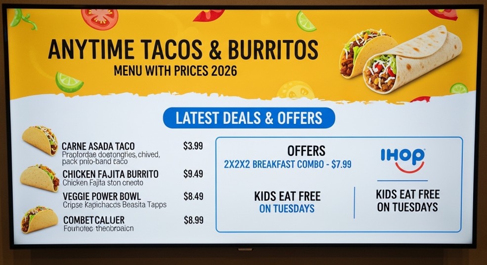 IHOP Anytime Tacos & Burrito Menu with Prices 2026